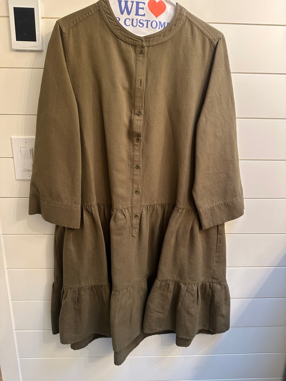 Tiered Button-Front Dress in Olive Brown